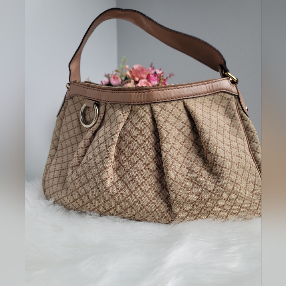 Gucci Beige/Pink Diamante Canvas And Leather Medium Sukey Hobo - Picture 17 of 17